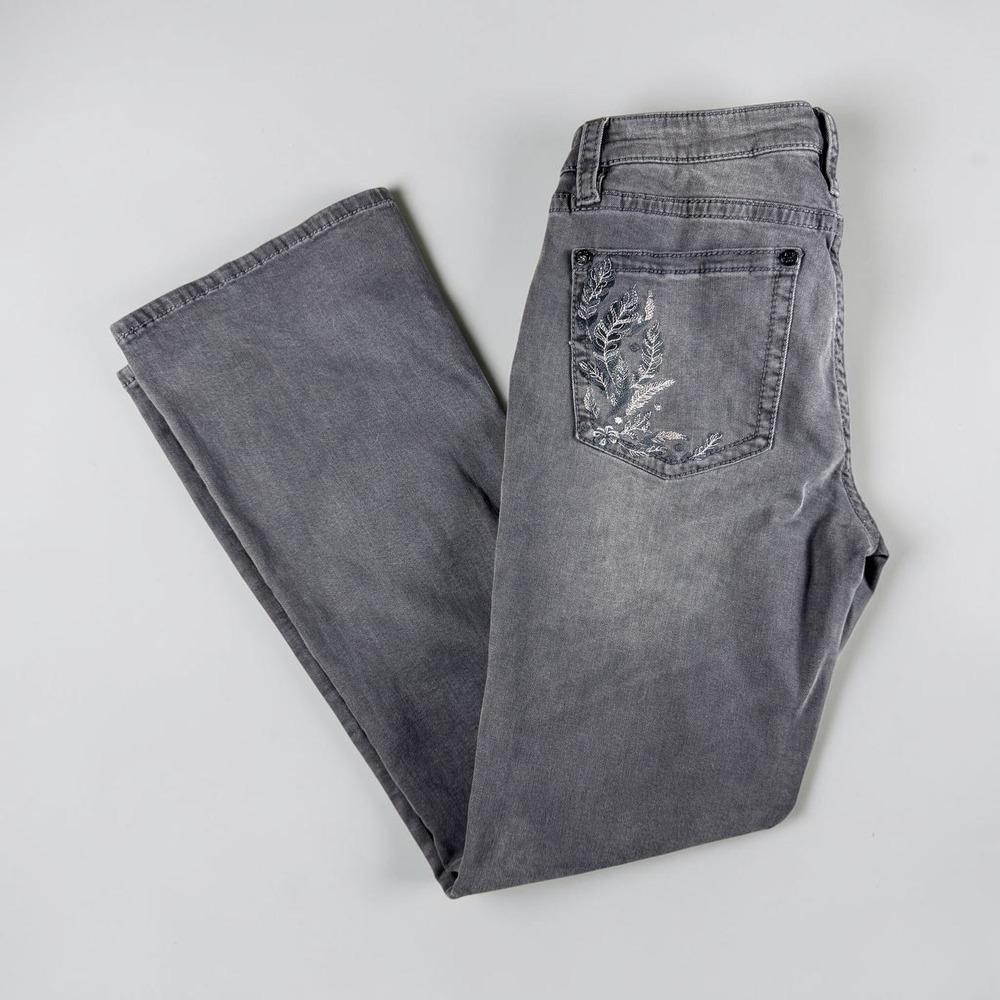 Shyanne Womens Midrise Bootcut Jeans Gray Floral Embroidered W33 Short 31 Inseam